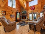 Drink Up the View - vaulted living room with gas fireplace